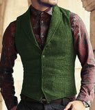 Bonsir New Men Suit Ves Classic Herringbone Pattern Business Waistcoat Notch Lapel Wool Tweed Groomsmen Waistcoat Vests For Men