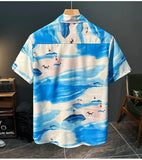 BONSIR  -  Hawaiian Style Beach Short-sleeved Shirt Men's Summer Fashion Thin Loose and Versatile Casual Vacation Seaside Shirt