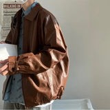 Bonsir Pu Leather Jacket Men's Personalized Fashion Street Biker Wind Jacket Spring and Autumn Loose Lapel Top Clothes Men Clothing