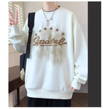 BONSIR  -  Young Style Spliced Sweatshirts Autumn Winter Fleece O-Neck Men's Clothing Loose Letter Printed Korean Basic Long Sleeve Hoodies
