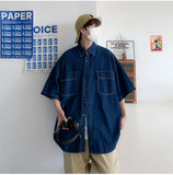 BONSIR  -  Summer Casual Denim ort Sve irt Men Versatile Trendy Waed Five Sve Workwear Jaet Loose Fit Multi ket Jeans