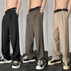 Bonsir Brown/Khaki/Black Suit Pants Men Fashion Society Mens Dress Pants Korean Loose Straight Wide Leg Pants Mens Trousers M-2XL