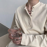 Bonsir Mens T-Shirt Side Placket Casual T-Shirt Autumn Streetwear Personality Niche Versatile Long-Sleeved Top Men'S Clothing 2024