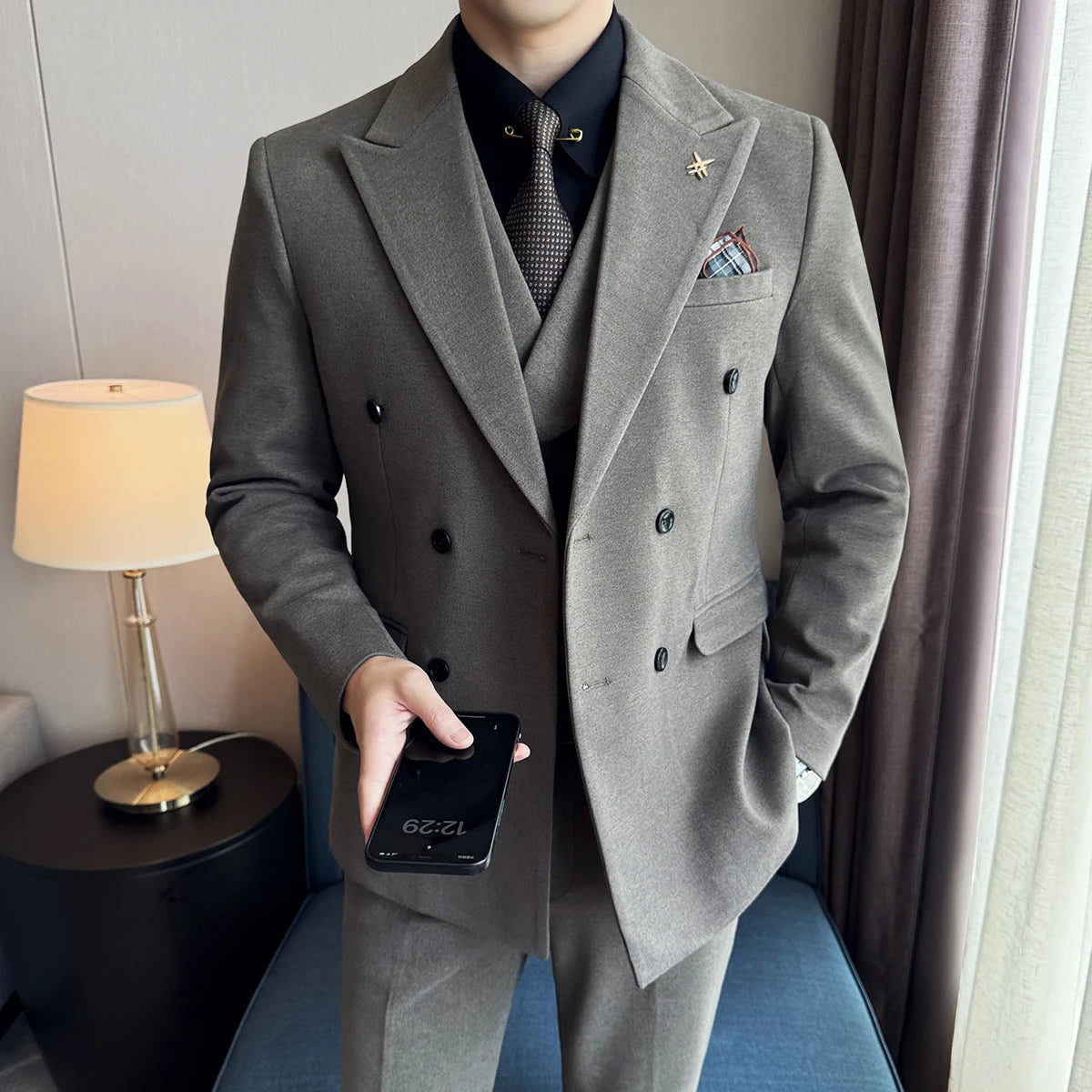 Bonsir (Jacket+Vest+Pant) Autumn Winter Thickened Woolen Suit New High Quality Slim Business Tuxedo Fashion Wedding Social Suits