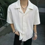 BONSIR  -  Mens Shirt Texture Plain Shirt Drape Breathable Simple Daily Leisure Youth Campus All-Match Short-Sleeve Top Men'S Clothing 2025