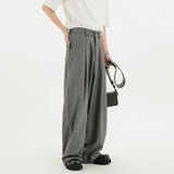 BONSIR  -  Business Casual Men's Suit Pants Solid Color Pleated Design Wide Leg Trousers Loose Straight Male Bottom Simple 24K5370