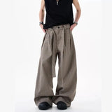 BONSIR  -  Old Qian style pleated wide-leg pants versatile body three-dimensional belt straight-leg pants men's trousers trousers