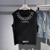 Bonsir Mens Vest Cotton Trendy Letters Print Chic Tank Tops American High Street Fashionable Sports Casual Sleeveless Tops Summer New