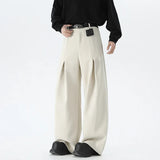 BONSIR  - Beige Suit Pants Men Oversized Fashion Society Mens Black Dress Pants Korean Loose Wide Leg Pants Mens Office Formal Trousers