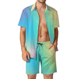 BONSIR  -  Ombre Print Men Sets Neon Orange Pink Casual Shorts Vacation Shirt Set Summer Hawaii Design Suit Short Sleeve Oversized Clothing