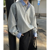 BONSIR  -  Spring Lapel Hoodie Men Fashion Casual Sweatshirt Men Streetwear Korean Loose Pullover Hoodie Mens Fake Two Pieces Hoody