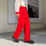 BONSIR  -  Red Suit Pants Men Fashion Social Mens Dress Pants Korean Loose Straight Wide Leg Pants Mens Oversized Formal Trousers M-XL