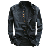 BONSIR  -  Business Daily Light Grey M-2XL White Black Dark Gray Shirt Mandarin Collar Mens Slim Fit Business Long Sleeve