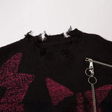 Bonsir Y2k Necklace Hole Design Knitted Sweater Streetwear Personality Versatile Dark Style Long-Sleeve Top Couple Unisex 2024 New