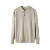 BONSIR  -  Men Long-sleeved Knitted Shirt with Turnover Collar Comfortable and All-match Wool Sweater Simple Business and Casual Polo Shirt