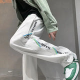 BONSIR  -  Autumn White Casual Pants Men Spliced straight Wardrobe Trousers Hong Kong Style High Street Wide-leg Sports Trousers
