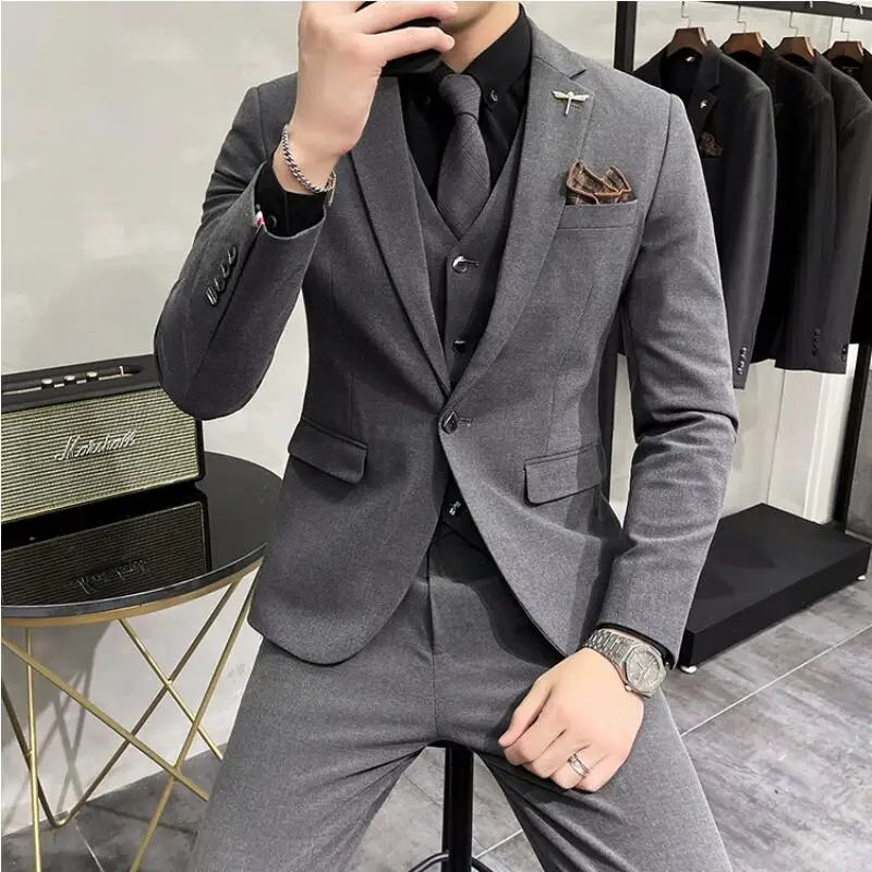 Bonsir (Jacket +Vest+Pants) Plus Size 7XL-S Men Korean Slim Fit Groom Wedding Business Casual Tuxedo Mens Work Social Suit 3 Pieces