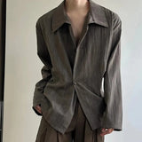 BONSIR  -  Mens Shirt Irregular Oblique Button Casual Shirt Streetwear Fashion Daily Retro All-Match Long-Sleeved Top Men'S Clothing