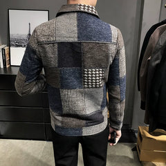 Bonsir Autumn Winter New Woolen Plaid Coat Jackes Men Business Casual Slim Fit Jackets Streetwear British Style Party Blazers