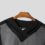 BONSIR  -  Men T Shirt Mesh Patchwork See Through V Neck Half Sleeve Male Tee Tops Streetwear Sexy Oversize Fashion Men Clothing