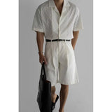 BONSIR  -  Summer Short Sleeved Shirt Men Oversized Beige Casual Shirt Streetwear Men Korean Loose Hollow Shirt Mens Hawaiian Shirts