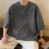 BONSIR  -  Summer Letter Foming Printing Suede T-Shirt Men 2024 Mens Hip Hop T-Shirts Streetwear Round Neck Tshirt Loose Casual Unisex Tops