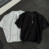 Bonsir Mens T-Shirt Half Zip Casual T-Shirt Fashion American Streetwear Solid Color Simple Leisure Short Sleeve Top Men'S Clothing