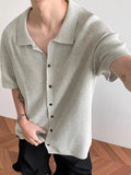 BONSIR  -  Old money style gray lapel knitted cardigan men's summer thin short-sleeved shirt high-end loose casual coat tide