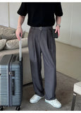 BONSIR  -  New Fashion Four Seasons Men's High Quality Suits Pants Korean Style Loose Straight  Leg Grey Trousers Male Trendy Streetwear