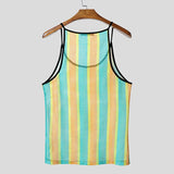BONSIR  -  Men Tank Tops Striped Colorful See Through Mesh Male Vests Summer Sexy O-neck Sleeveless Fashion Men Clothing Tops 2025