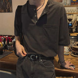 BONSIR  -  New Fashion Korean Style Men T-shirt Light Luxury Henry Collar Tops Casual Loose High Quality Solid Color Half Sleeve Tees M-2XL