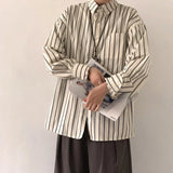 BONSIR  -  Men's Vertical Striped Long Sleeved Shirt Japanese Retro Loose Lapel Top Casual Single Breasted Male Thin Coat