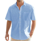 BONSIR  -  Men's 100% Cotton Short-Sleeve Shirt – Lightweight & Breathable Button-Beach Vacation, Casual Navy Blue Top with Chest Pocket
