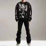 Bonsir Men Sweater Dark Skeleton Jacquard Imitation Cashmere Sweater Autumn Streetwear Warm Casual Long Sleeve Tops Men'S Clothing