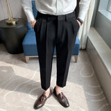 Bonsir British Style Summer New Solid Business Casual Suit Pants Men Fashion Naples High Waist Straight Pant Men Slim Social Trousers