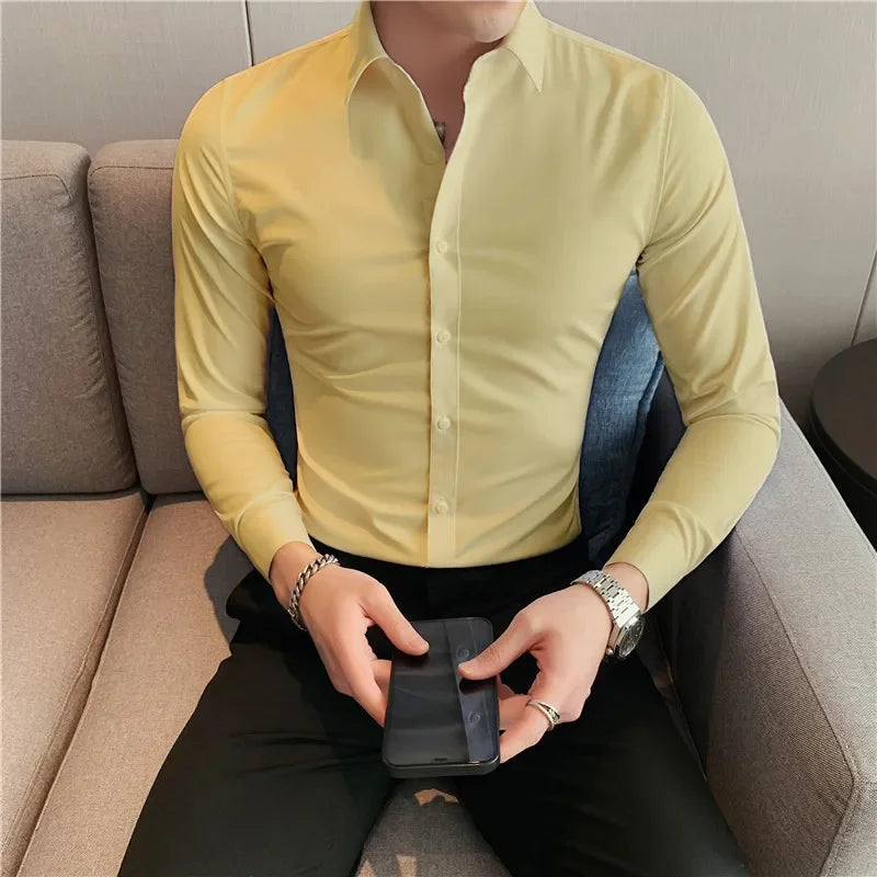 Bonsir Plus Size 7XL-S Men Shirt High Quality Fashion Solid Slim Fit Business Shirt Formal Casual Social Party Dress Men's Clothing