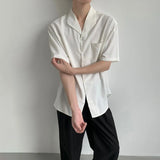 BONSIR  -  Men Shirt Cuban Collar Casual Shirt Spring/Summer Fashion Plain Simple Daily Versatile Short-Sleeve Tops Men'S Clothing 2025 New