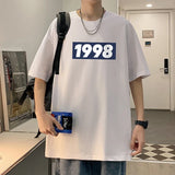 BONSIR  -  Summer Number 1998 T Shirt Men Gothic Retro Vintage 260g Cotton Short Sleeve Tees Streetwear Tops Korean Oversized T Shirt Men