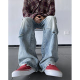 Bonsir Men Ripped Holes Cargo jeans Fashion Burrs Vintage Blue Streetwear Casual Denim Pants Unisex Hip Hop Patchwork Jean Pants