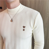Bonsir Autumn Winter New Half High Collar Striped Sweater Men Long Sleeve Slim Fit Casual Knitted Stretch Pullovers Men's Clothing