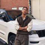 BONSIR  -  New Korean Fashion Polo Neck Men Sweater Vest Light Luxury Retro Business Knitted Sleeveless Waistcoats Leisure Premium Knitwear