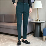 Bonsir Autumn Mens Fashion Embroidered Trousers Korean Business Dress Solid Suit Pant Formal Office Social Slim Fit Casual Suit Pants