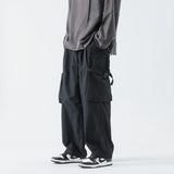 BONSIR  -  Wide Leg Mop Pants New Autumn and Winter Men's Solid Color Large Pocket Workwear Straight Tube Loose Casual Pants