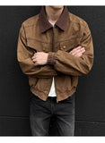 BONSIR  -  American Style Men Jacket Contrast Color Turn-down Collar Patchwork Washing New Autumn Silhouette Loose Male Coat 24K5356