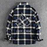 Bonsir New Spring Vintage Ground Wool Plaid Long-sleeved Shirt Men's Back Embroidery Pattern All-match Youth Coat Casual Shirts