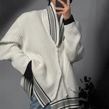Bonsir Mens Sweater Contrast Color V-Neck Sweater Autumn Streetwear Personality Versatile Campus Long-Sleeve Jacket Men'S Clothing