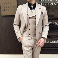 Bonsir (Jackets+Pants+Vest) High Quality Men Slim Fit Party Tuxedos 3 Pieces Fashion Double Breasted Vest Design Wedding Social Suit