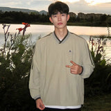 BONSIR  -  American retro V-neck sweater men's 2025 spring and autumn new teen trendy brand sports striped shoulder sleeve jacket 12
