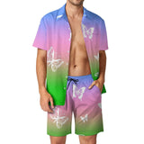 BONSIR  -  Ombre Print Men Sets Neon Orange Pink Casual Shorts Vacation Shirt Set Summer Hawaii Design Suit Short Sleeve Oversized Clothing