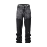 Bonsir Streetwear Washed Patchwork Baggy Jeans for Men Straight Ropa Hombre Casual Denim Trousers Oversized Color Match Cargo Pants